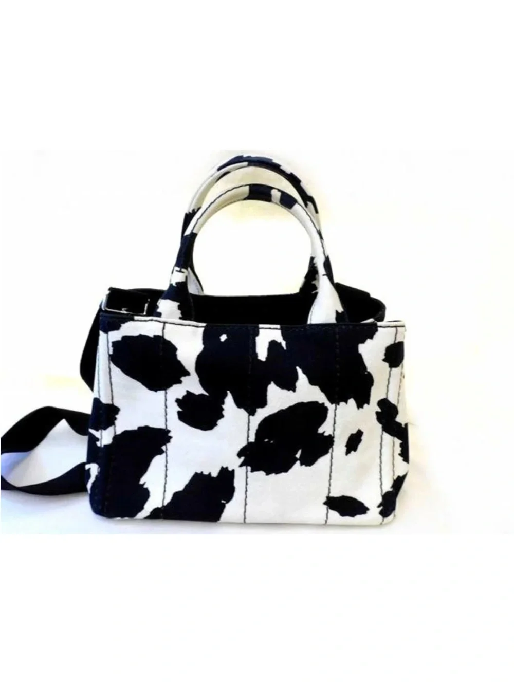 Prada Canapa St. Caval Handbag in Black/White Canvas Black and Cream Canva